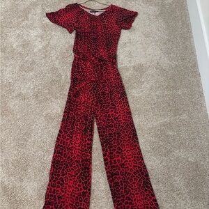 Red Leopard Print Jumpsuit